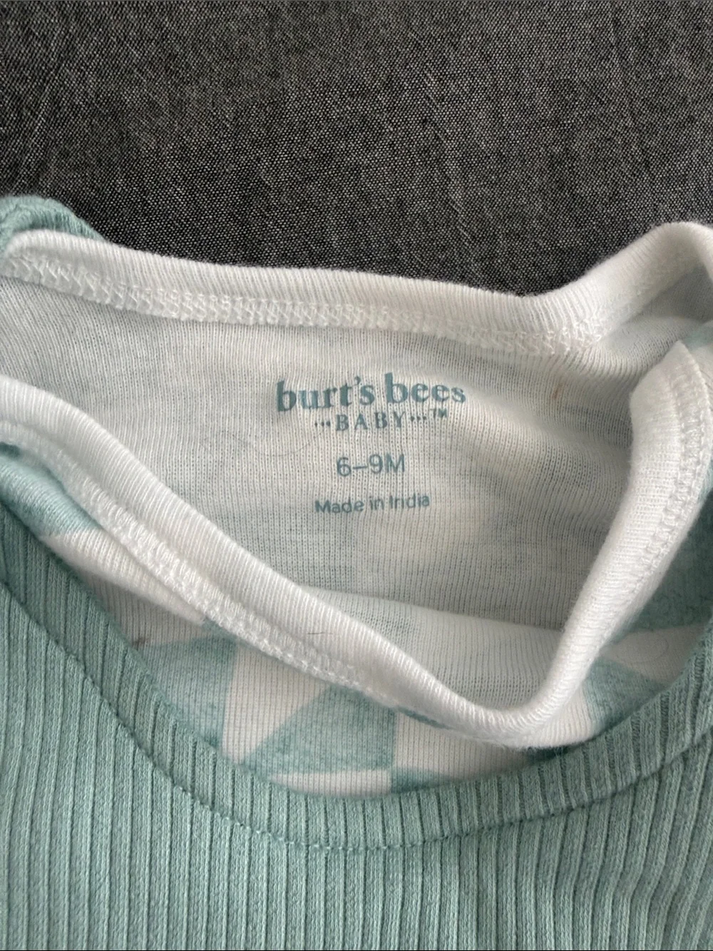 Burt’s Bees Baby -  Mint Ribbed Baby Romper with Geometric L/S  Bodysuit